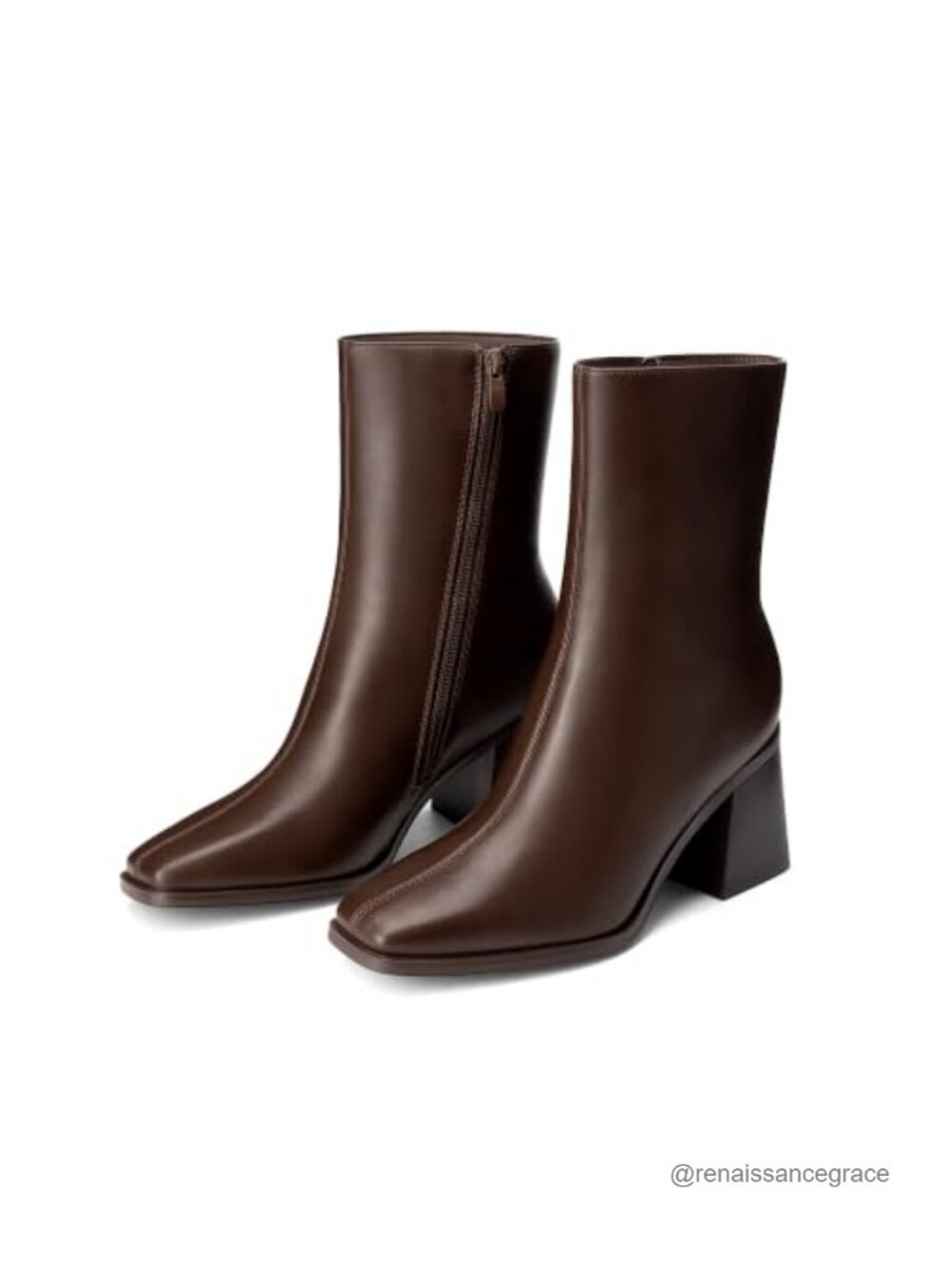 Faux Leather Square Toe Ankle Boots Chunky Heel Women's Booties Zip